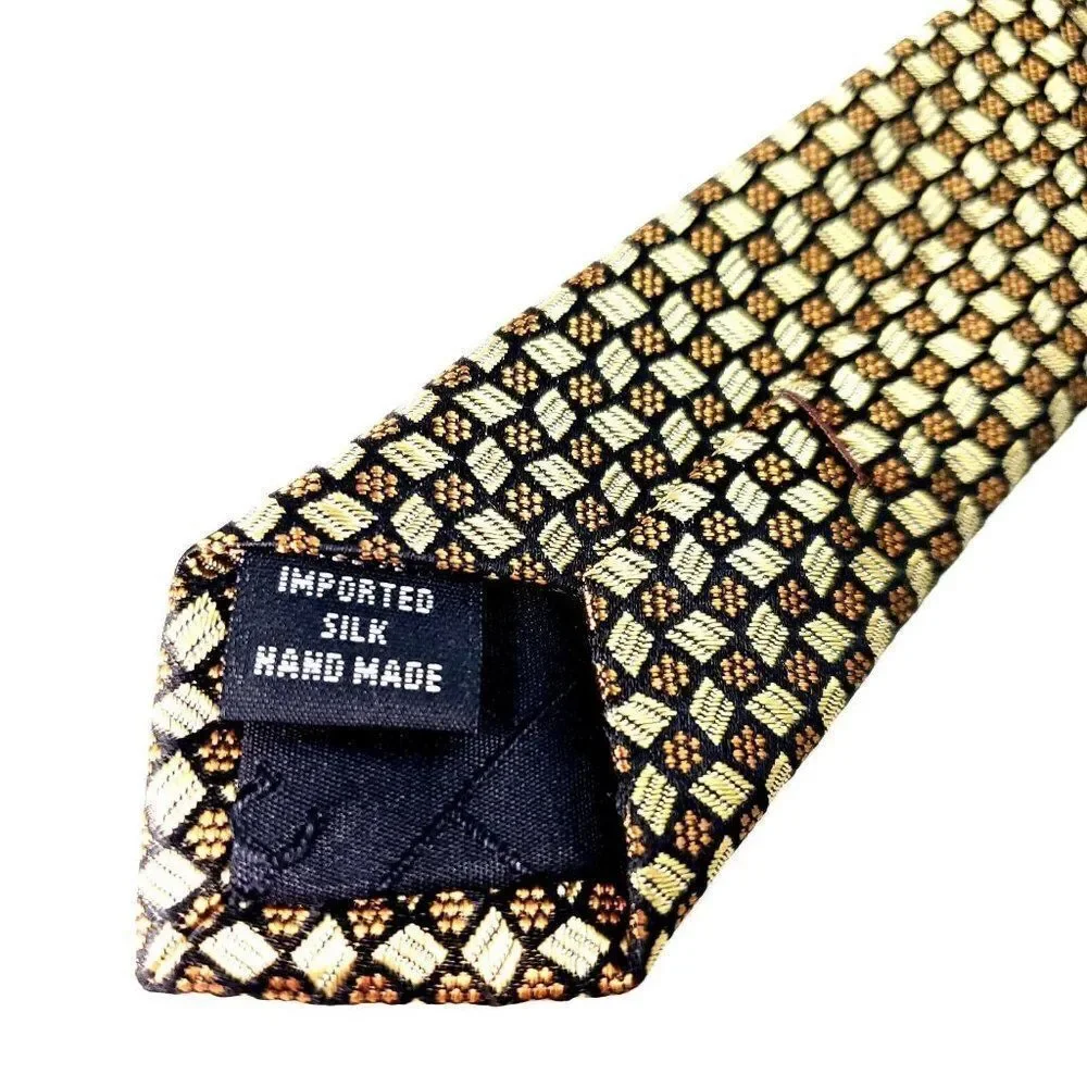 Kenneth Cole Silk Tie‎ Yellow Woven Geometric Handmade